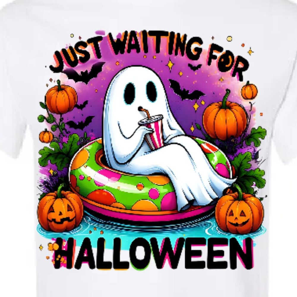 Halloween Graphic Ghost Tee- Just Waiting For Halloween